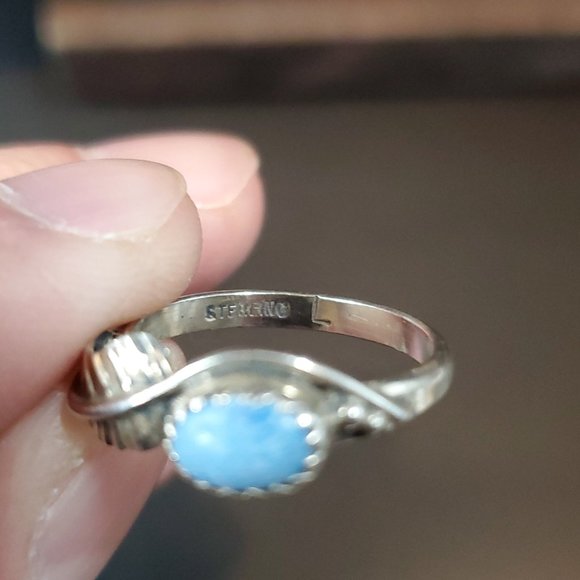 Size 5.75 Sterling Silver Native Style Blue Aventurine Stone Ring - Picture 4 of 7